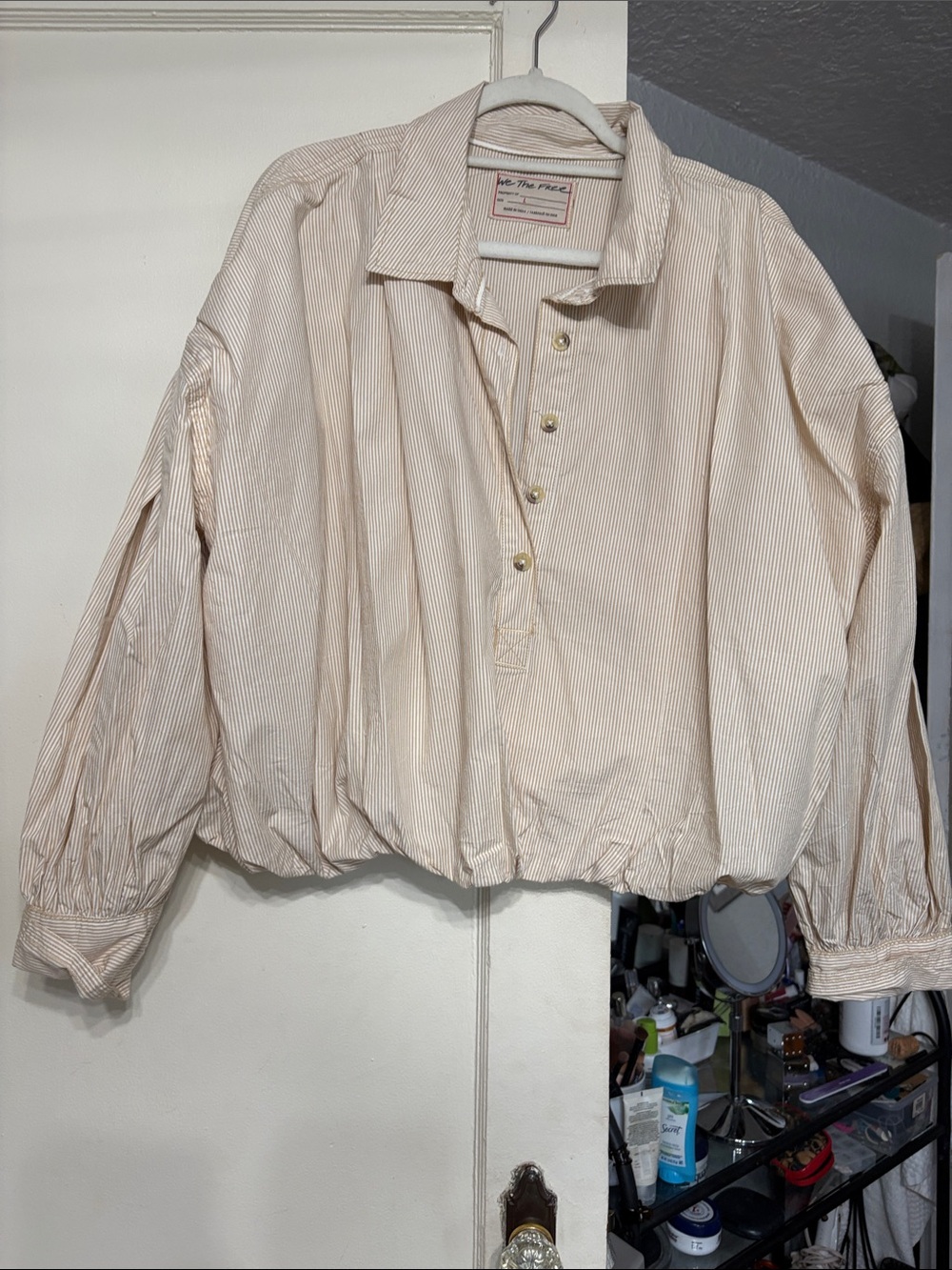 We The Free Cream Striped Button-Down Pullover Shirt